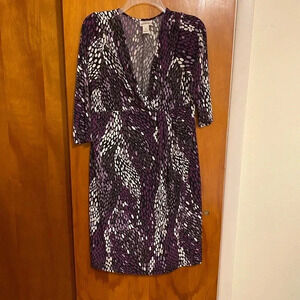 Motherhood Maternity Purple Abstract Stretch Midi Dress, Size L
